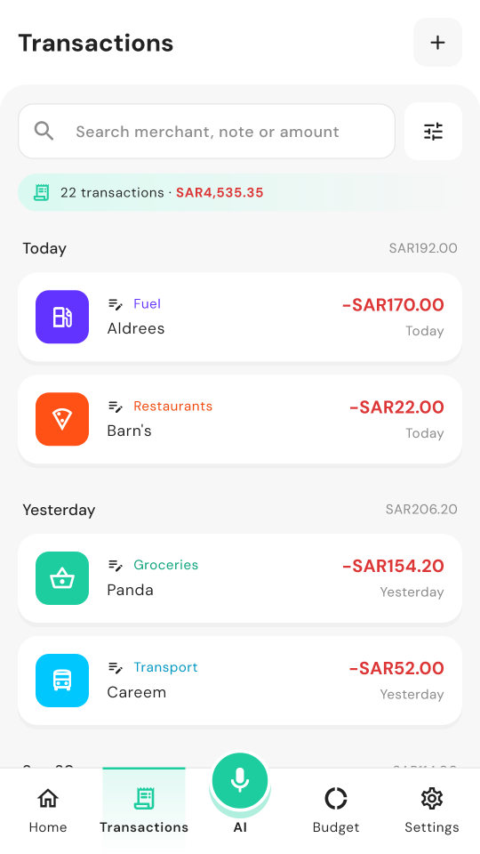 Transactions list grouped by day